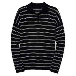 秒发！韩国26新款miu系高知翻领条纹针织衫宽松含羊毛天丝Polo衫