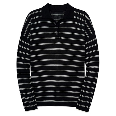 韩国26新款miu系高知翻领条纹针织衫宽松含羊毛天丝Polo衫