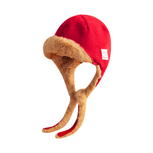 素单舍西安可拉红色雷锋帽女秋冬保暖护耳显脸小加绒加厚飞行员帽