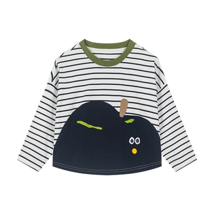 马拉丁儿童T恤26春装新款女小童大苹果萌趣拼接舒爽长袖T恤