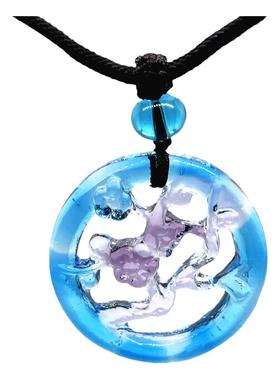 满百包邮梅花吊坠项链蓝色琉璃