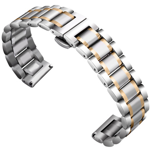 表带钢带表链男女实心精钢金属不锈钢弧口配件适用卡西欧天梭浪琴