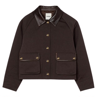 季末7折SANDRO2025秋季新款女装迪木尔风巴恩风棉质皮革夹棉外套