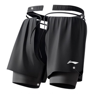 李宁运动短裤男士速干夏季25新款跑步健身训练带内衬假两件五分裤