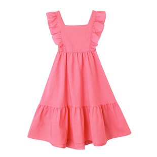 女童夏连衣裙2025新款儿童苎麻裙子中大童法式海边露背度假沙滩裙