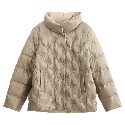 科尚刺绣羽绒服女短款2025冬新款90%鸭绒时尚立领外套小个子显高