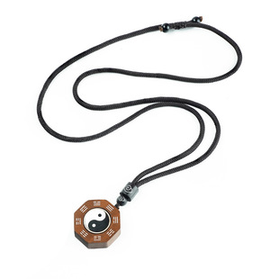 武当山款太极图可转动道家饰品雷击枣木八卦吊坠手工镶嵌纯银手链