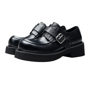 巴黎厚底大头德比鞋男高级感6cm增高黑色哑光真皮休闲通勤皮鞋潮