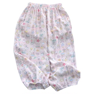 儿童防蚊裤夏季薄款绵绸灯笼裤女童冰丝人棉长裤睡裤韩版沙滩裤子