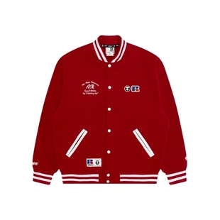 Aape联名RUSSELL男装秋冬美式复古红色薄绒棒球服卫衣外套9780XXP