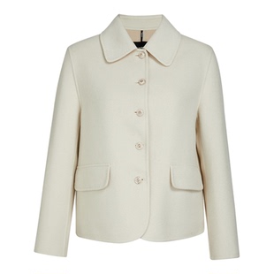 珂莱蒂尔秋季款优雅气质桑蚕丝羊毛呢绒感翻领玫瑰扣小个子短外套