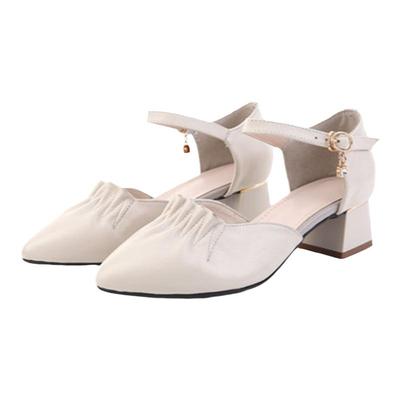 包头凉鞋女尖头粗跟单鞋一字扣带