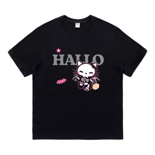 正肩t恤女圆领hello哈喽kitty卡通印花设计感小众微胖显瘦短袖ins