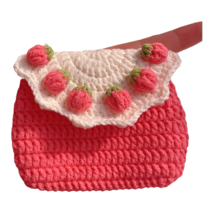 珍珠草莓零钱包卡包耳机包手工diy材料包毛线编织钩针手拿小包包