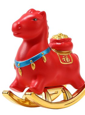 国潮红色摇摇马摆件新中式马上成功摆件创意生肖伴手礼马年吉祥物