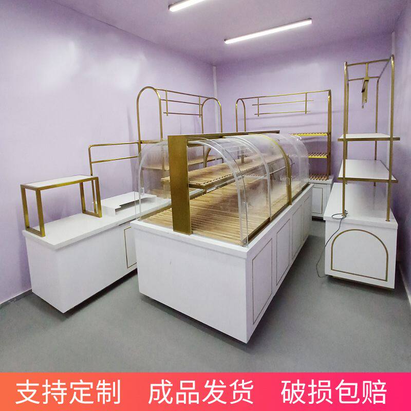 面包展示柜定制不锈钢蛋糕陈列架超市靠墙边柜弧形玻璃中岛柜货柜图片