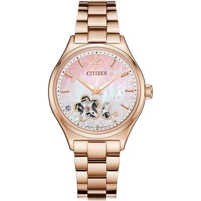 西铁城樱花间金贝母盘机械女表