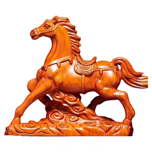 花梨木雕马摆件实木雕刻马踏祥云客厅书房办公桌装饰高档开业送礼