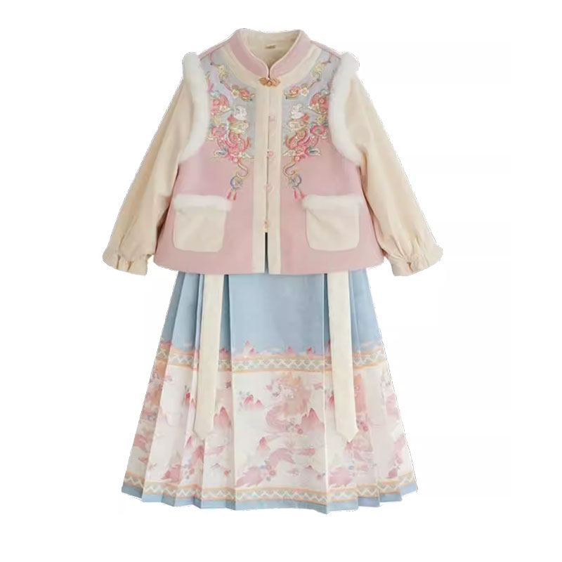 女童冬季加绒加厚汉服2025新款古装宝宝中式唐装儿童新年装拜年服