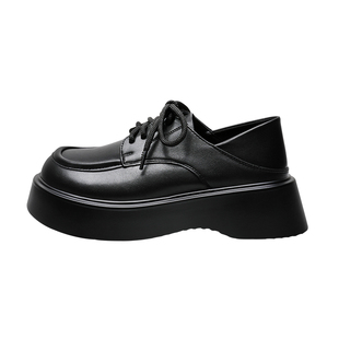 厚底英伦风小皮鞋女秋冬季新款松糕乐福鞋不累脚真皮软底黑色皮鞋