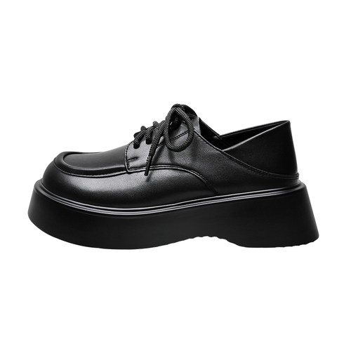 厚底英伦风小皮鞋女春秋季新款松糕乐福鞋不累脚真皮软底黑色皮鞋