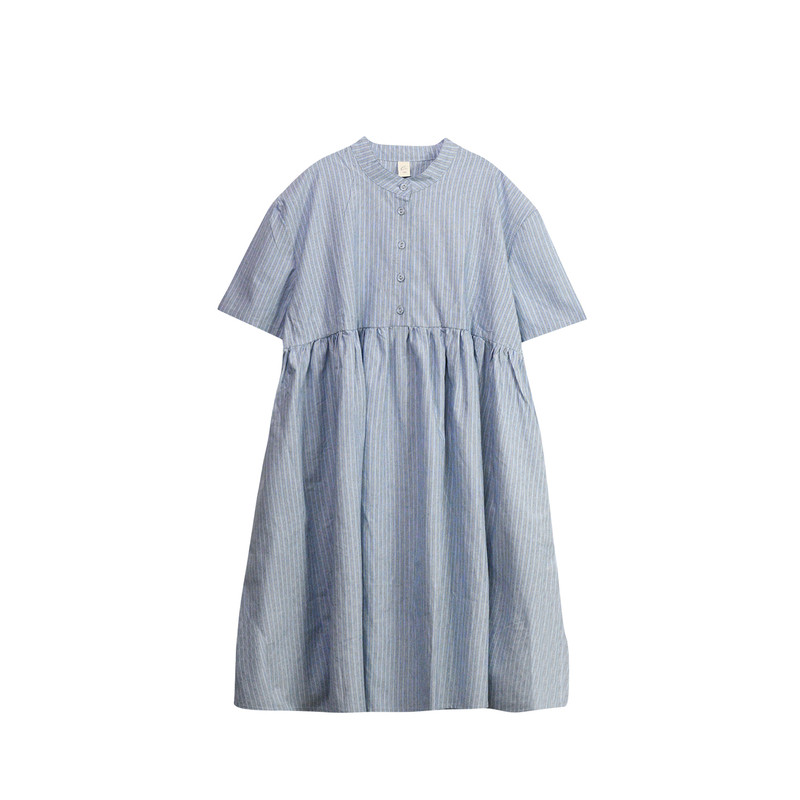 夏装蓝色裙子女孩全棉条纹连衣裙