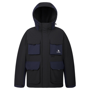 骆驼工装羽绒服男装防水户外防风冬季加厚保暖短款连帽防寒外套