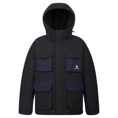 骆驼工装羽绒服男装防水户外防风冬季加厚保暖短款连帽防寒外套