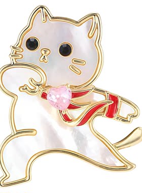 可爱甜美天然母贝小猫胸针女