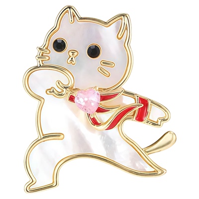 可爱甜美天然母贝小猫胸针女
