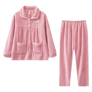 本命年法兰绒睡衣女秋冬季冬天加厚保暖珊瑚绒可爱红色家居服套装