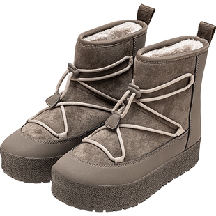 保暖 巴恩风TRETORN仿羊羔绒复古高帮抽绳月亮靴厚底增高女雪地靴