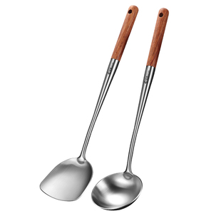 抗菌304不锈钢炒勺炒铲厨师炒菜锅铲子勺子木柄家用长柄汤勺锅勺