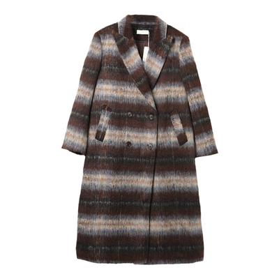 西町村屋格纹长款百搭呢大衣女