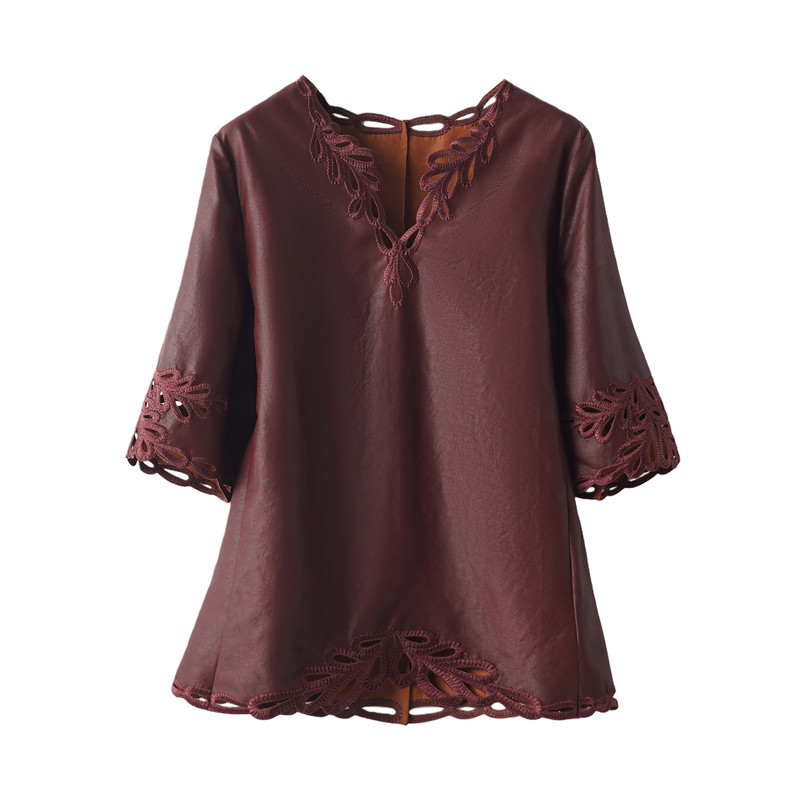 重磅香云纱V领镂空真丝上衣女夏