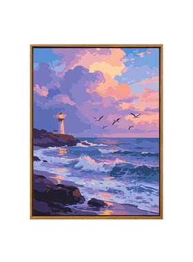 治愈海洋灯塔diy数字油画装饰画