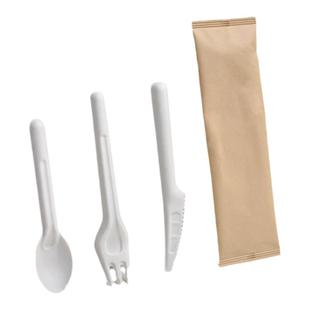 盛荣雅 可降解一次性纸浆刀叉勺餐厅勺子外卖叉子筷子餐具四件套