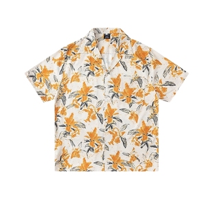 悟空有货港风复古花卉满印古巴领短袖衬衫男夏威夷度假沙滩花衬衣