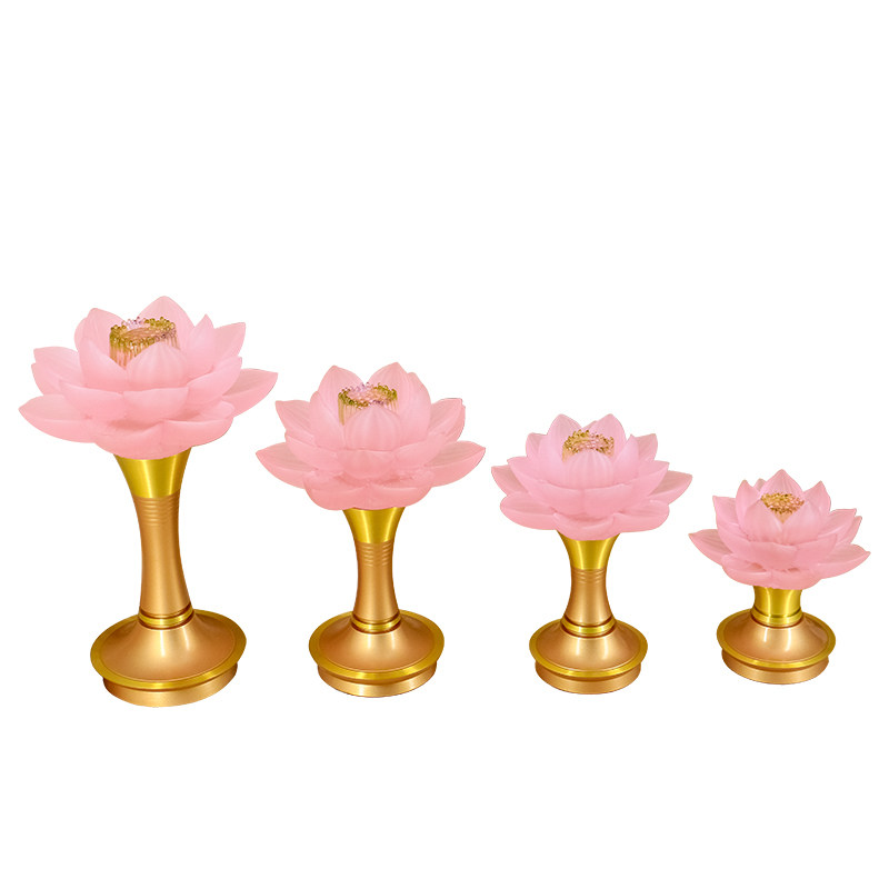 LED粉色琉璃莲花灯纯铜供灯插电长明灯