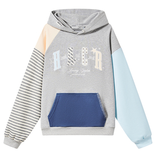 HACR韩系条纹拼接插肩袖卫衣 星星贴布绣国潮牌连帽卫衣男女