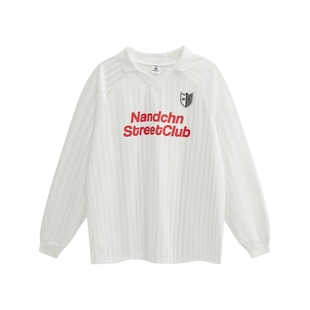 男道美式复古条纹字母印花冰感长袖速干T恤男女春秋百搭休闲短袖