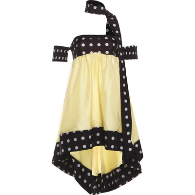 不规则波点印花拼接挂脖连衣裙女