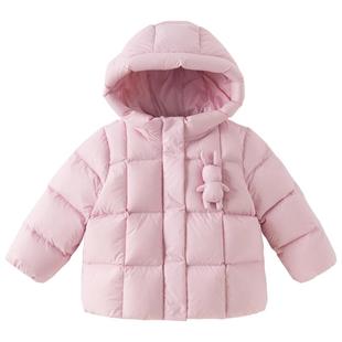 戴维贝拉女童羽绒服儿童新款防水外套冬装加厚宝宝鹅黄色可爱衣服