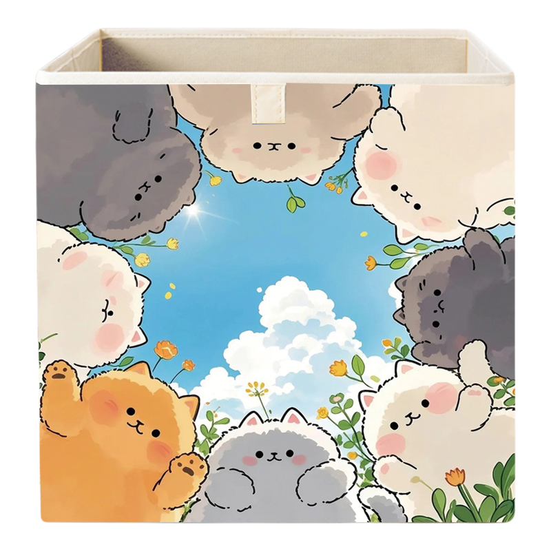 卡通猫咪皮革印花收纳筐杂物整理
