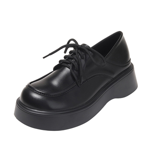 真皮英伦风小皮鞋女厚底2025年新款春秋学院风系带乐福鞋圆头单鞋