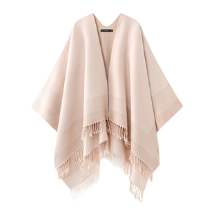 拉夏贝尔/La Chapelle秋冬新款民族风加厚旅游风外搭时尚流苏披肩