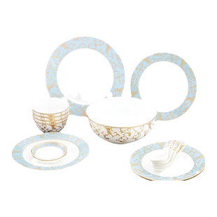 日本NARUMI鸣海Anatolia Blue系列4人份中餐套装（16头）骨瓷餐具