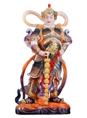 汉白玉实心彩绘伽蓝韦陀菩萨佛像