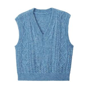 【冰岛冬日】MSLAN花纱纹理绒感叠穿保暖蓝色针织马夹背心