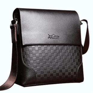 真皮男包单肩包斜挎包公文背包纯头层牛皮商务格纹挂包竖男士包包